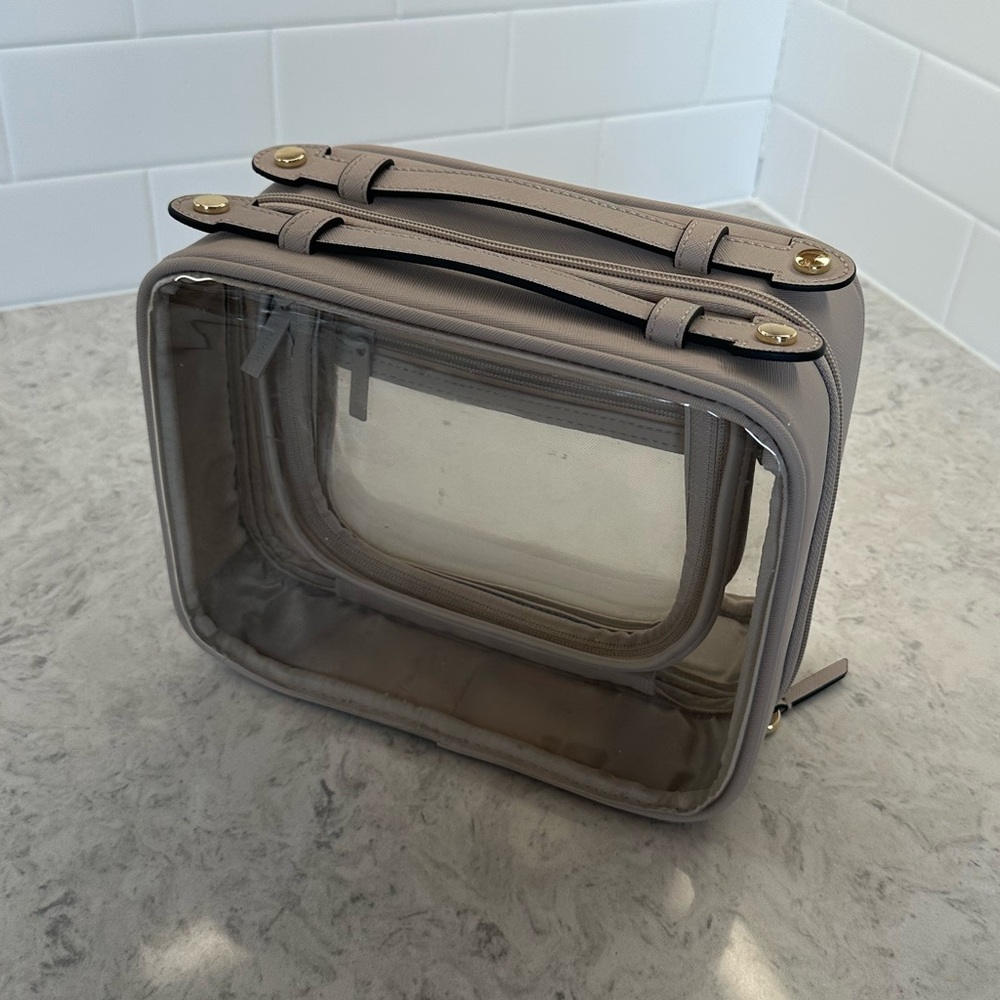 Calpak Medium Clear Cosmetics Case in Stone